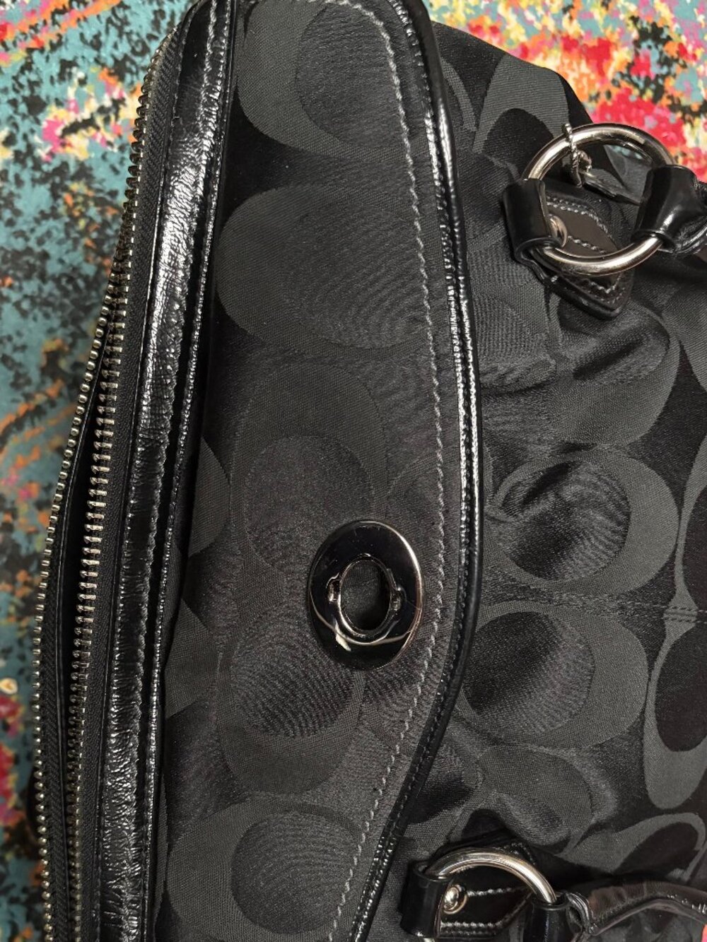 Authentic Coach Signature Black Jacquard & Leather Work Tote / Briefcase - Picture 7 of 13